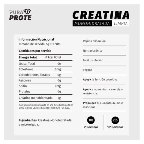 Creatina Monohidratada Limpia (454 g)